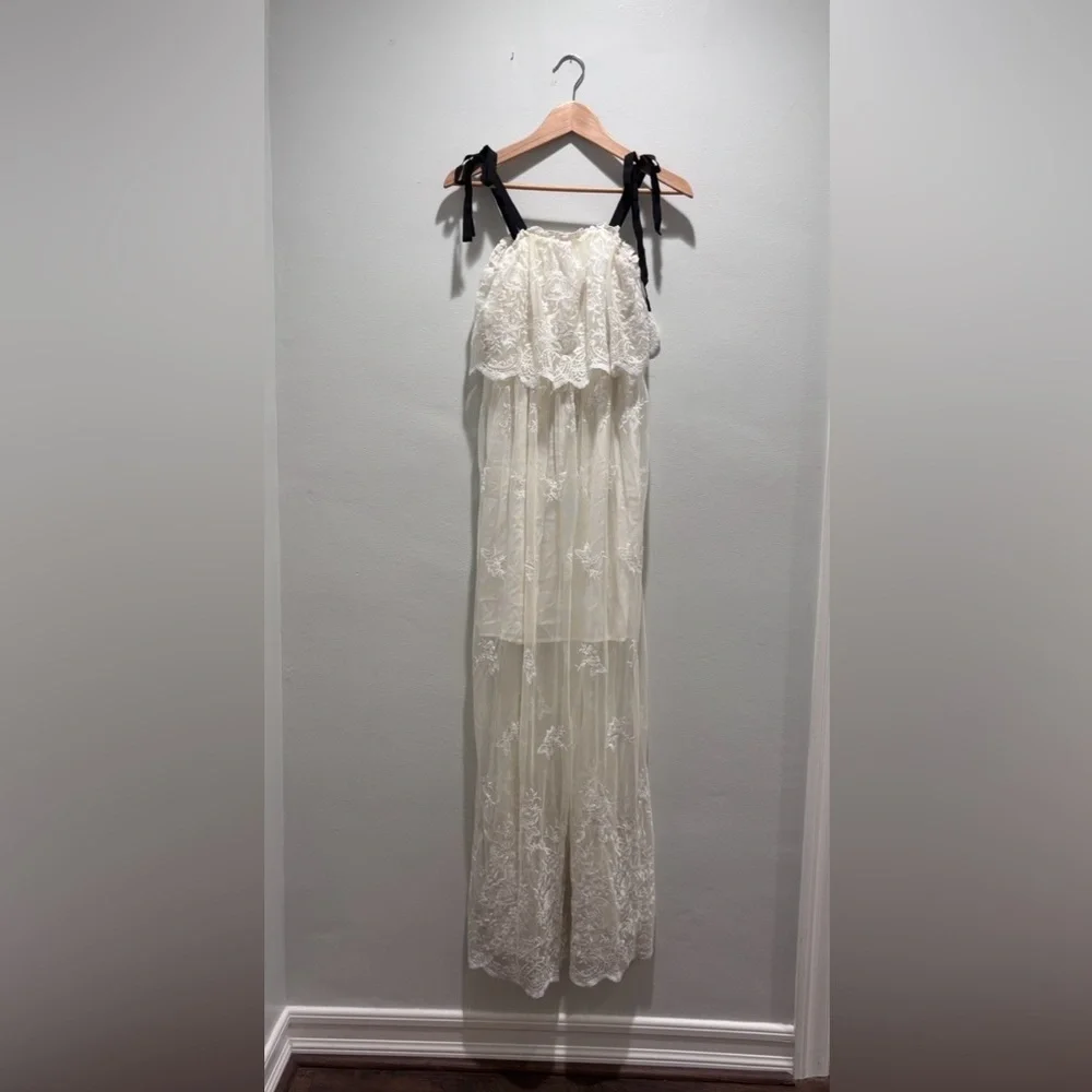 AQUA Embroidered Lace Maxi Dress Ivory Boho Romantic Size S - Picture 8 of 9